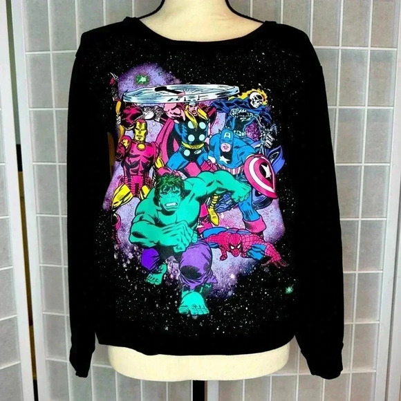 Marvel Tops - Cool Retro Print Marvel Pullover Hulk, Iron Man, Captain America, Thor & More S‌